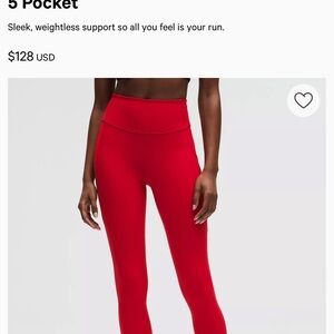 Lululemon fast and free HR tight 25” *pockets red size 6 BRAND NEW W/TAGS